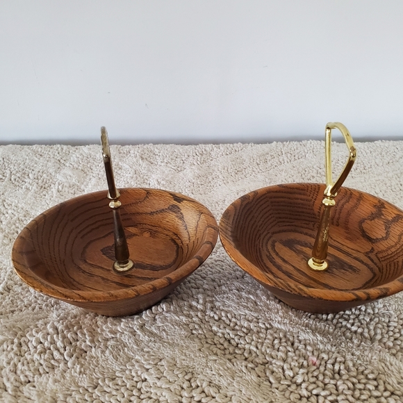 The Original Walnut Bowl Factory Store Other - VTG MCM Set Of 2 The Original Walnut Bowl Factory Store 6" Dia Gold Color Handle